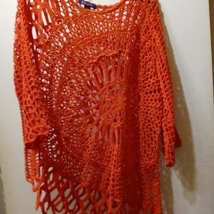 Coral Starburst Crochet Sweater